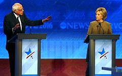 Bernie Sanders, left, alongside Hillary Clinton at the Democratic presidential primary debate Saturday, Dec. 19, 2015, at Saint Anselm College in Manchester, New Hampshire. (AP Photo/Jim Cole)