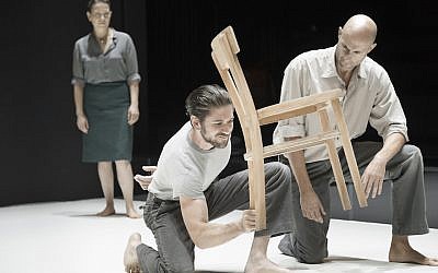 Michael Zegen, center, works those biceps in a scene from “A View from the Bridge.” (Jan Versweyveld / JTA)