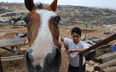 A child and a horse at a West Bank outpost in 2009. Illustrative photo. (Gili Yaari / Flash 90)