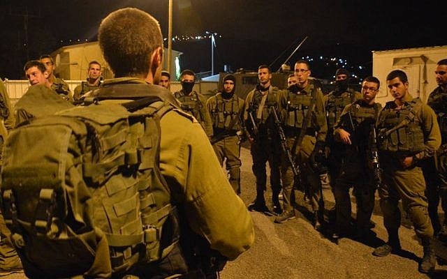 Illustrative: IDF soldiers of the Givati Brigade during a late-night mission in the West Bank, October 7, 2015. (IDF Spokesperson/Flash90) Illustrative: IDF soldiers of the Givati Brigade during a late-night mission in the West Bank, October 7, 2015. (IDF Spokesperson/Flash90)