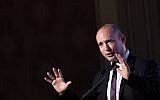 Education Minister Naftali Bennett speaks at the  Jerusalem Post Diplomatic Conference, held at Waldorf Astoria hotel in Jerusalem. November 18, 2015. (Miriam Alster /Flash90)