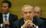 File: Prime Minister Benjamin Netanyahu at a Knesset committee meeting on the controversial natural gas deal, December 8, 2015. (Yonatan Sindel/Flash90)