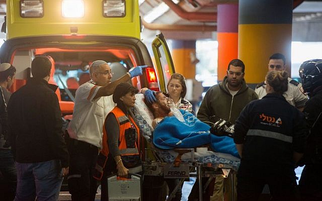 Medics wheel a wounded Israeli soldier into the emergency room of the Shaare Zedek Medical Center after he and another man were stabbed in the West Bank city of Hebron, December 9, 2015. (Photo by Yonatan Sindel/Flash90) Medics wheel a wounded Israeli soldier into the emergency room of the Shaare Zedek Medical Center after he and another man were stabbed in the West Bank city of Hebron, December 9, 2015. (Photo by Yonatan Sindel/Flash90)
