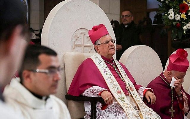 Latin Patriarch of Jerusalem Fouad Twal attends Christmas celebrations in the West Bank town of Bethlehem on Christmas Eve, December 24, 2015. (FLASH90) Latin Patriarch of Jerusalem Fouad Twal attends Christmas celebrations in the West Bank town of Bethlehem on Christmas Eve, December 24, 2015. (FLASH90)