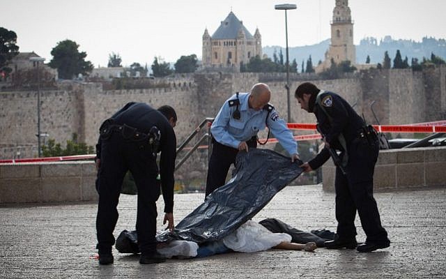 Security forces at the scene where a stabbing attack was thwarted near the Jaffa Gate by Jerusalem's Old City, on December 26, 2015 (Flash90) Security forces at the scene where a stabbing attack was thwarted near the Jaffa Gate by Jerusalem's Old City, on December 26, 2015 (Flash90)
