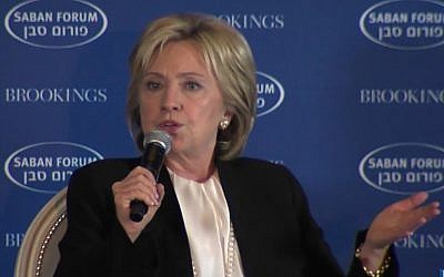 Former secretary of state and Democratic presidential front-runner Hillary Clinton addresses the Saban Forum in Washington DC, December 6, 2015. Former secretary of state and Democratic presidential front-runner Hillary Clinton addresses the Saban Forum in Washington DC, December 6, 2015.