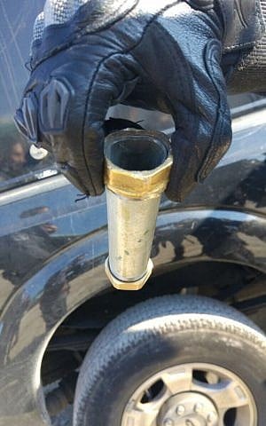 An improvised explosive device thrown at police officers when they were patrolling the northeast Jerusalem neighborhood of Isawiyah. (Israel Police)