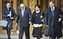 Jonathan Pollard, second from left, leaves federal court Monday, Dec. 14, 2015, in New York. (AP/Bebeto Matthews)