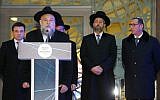 Rabbi Alexander Boroda speaking at the opening of the Zhukovka JCC, December 6, 2015. (Courtesy of The Federation of Jewish Communities of Russia/via JTA)