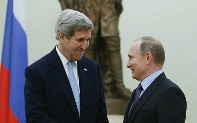 Russian President Vladimir Putin, right, shakes hands with US Secretary of State John Kerry during their meeting in the Kremlin in Moscow, Russia, Tuesday, Dec. 15, 2015. (Sergei Karpukhin/Pool Photo via AP) Russian President Vladimir Putin, right, shakes hands with US Secretary of State John Kerry during their meeting in the Kremlin in Moscow, Russia, Tuesday, Dec. 15, 2015. (Sergei Karpukhin/Pool Photo via AP)