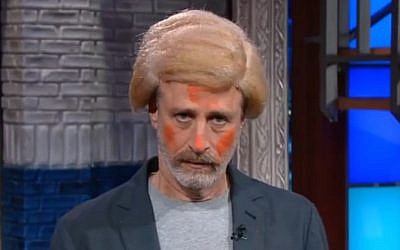 Jon Stewart impersonates Donald Trump on 'The Late Show with Stephen Colbert,' December 10, 2015 (YouTube screenshot)