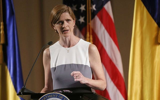 In this June 11, 2015, file photo, Samantha Power, the US ambassador to the United Nations, speaks in Kiev, Ukraine. (AP Photo/Sergei Chuzavkov, File) In this June 11, 2015, file photo, Samantha Power, the US ambassador to the United Nations, speaks in Kiev, Ukraine. (AP Photo/Sergei Chuzavkov, File)