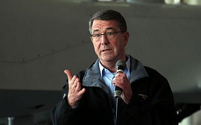 US Defense Secretary Ash Carter addresses American troops at the Incirlik Air Base near Adana, Turkey, Tuesday, Dec. 15, 2015. (AP Photo)
