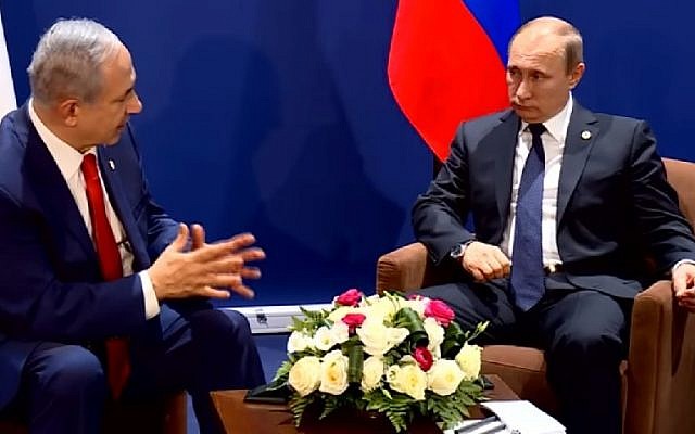 Prime Minister Benjamin Netanyahu speaks with Russian President Vladimir Putin on the sidelines of the COP 21 United Nations conference on climate change at Le Bourget, on the outskirts of Paris, France, on November 30, 2015. (screen capture/YouTube) Prime Minister Benjamin Netanyahu speaks with Russian President Vladimir Putin on the sidelines of the COP 21 United Nations conference on climate change at Le Bourget, on the outskirts of Paris, France, on November 30, 2015. (screen capture/YouTube)