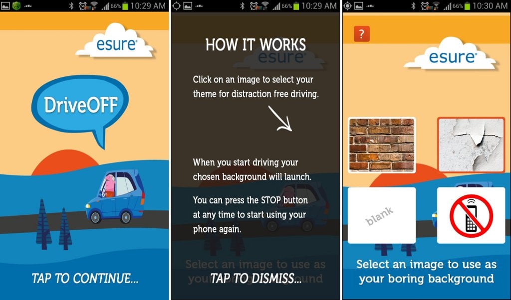 Screenshot of DriveOff, a digital nudging app that shuts off texting privileges for drivers in motion (Courtesy) Screenshot of DriveOff, a digital nudging app that shuts off texting privileges for drivers when in motion (Courtesy)