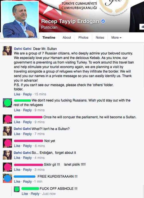 Dafni Gafni trolls the Turkish prime minister (Facebook)