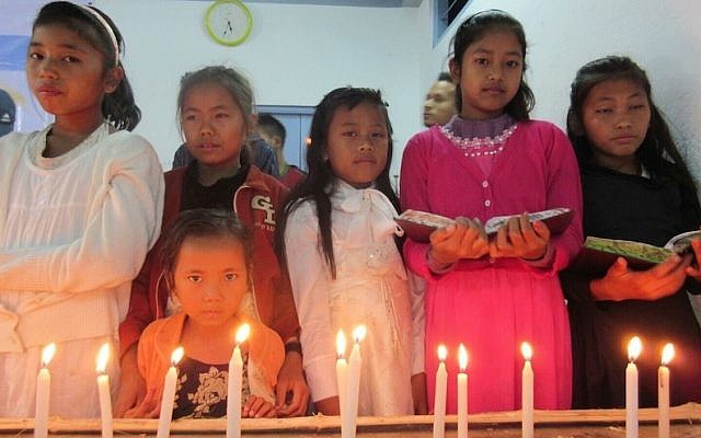 Members of the Bnei Menashe Jewish community from across northeastern India gathering in Churachandpur, in the Indian state of Manipur, to celebrate Hanukkah, Dec. 8, 2015. (Shavei Israel)
