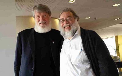 Pedro Opeka and Henri Cohen Solal (Simona Weinglass/The Times of Israel)