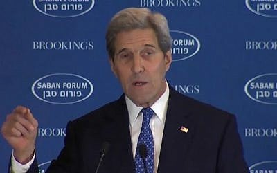 Secretary of State John Kerry addresses the Brookings Institution's annual Saban Forum on December 5, 2015 (YouTube screen capture) Secretary of State John Kerry addresses the Brookings Institution's annual Saban Forum on December 5, 2015 (YouTube screen capture)