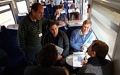 Entrepreneurs pitch to investors aboard the MoneyTrain Tuesday (Courtesy)
