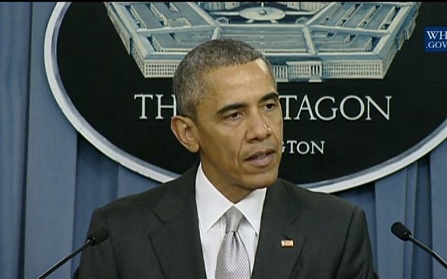 US President Barack Obama delivers a statement about efforts to defeat the Islamic State group, on Monday, December 14, 2015 (screen capture: YouTube) US President Barack Obama delivers a statement about efforts to defeat the Islamic State group, on Monday, December 14, 2015 (screen capture: YouTube)