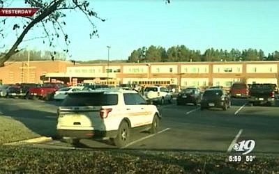 A law enforcement vehicle outside Riverheads High School in Virginia's Augusta County, which closed Friday, December 18, 2015 after threats sparked by a school assignment that included the Muslim statement of faith. (screen capture/CBS 19 WCAV/Newsplex.com)