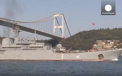 Illustrative: A Russian navy warship passing through the Bosphorus strait. (YouTube/euronews)