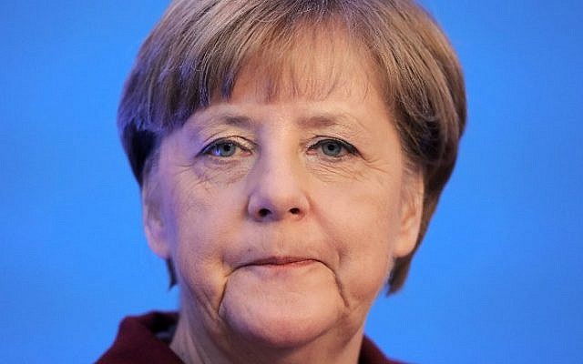 German Chancellor Angela Merkel at a press conference after a meeting with leading politicians from her CDU party in Mainz, central Germany, on January 9, 2016. (Fredrik von Erichsen/DPA/AFP)