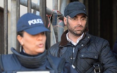 Benjamin Amsellem (right), a Jewish teacher stabbed on January 11, 2016, by a 15-year-old with a machete, leaves the main police headquarters in Marseille, France, on January 12, 2016. AFP/Boris Horvat) Benjamin Amsellem (right), a Jewish teacher stabbed on January 11, 2016, by a 15-year-old with a machete, leaves the main police headquarters in Marseille, France, on January 12, 2016. AFP/Boris Horvat)