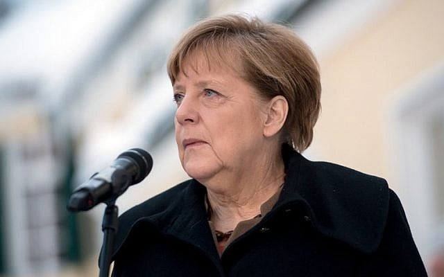 German Chancellor Angela Merkel speaks to the media during the winter conference of the Christian Social Union (CSU) state parliamentary group in Wildbad Kreuth, on January 20, 2016. (AFP/dpa/Peter Kneffel) German Chancellor Angela Merkel speaks to the media during the winter conference of the Christian Social Union (CSU) state parliamentary group in Wildbad Kreuth, on January 20, 2016. (AFP/dpa/Peter Kneffel)