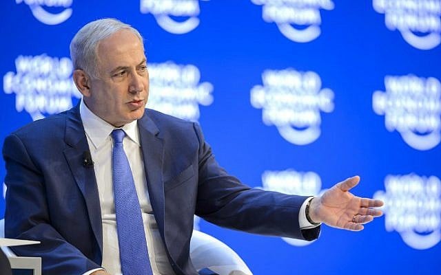 Prime Minister Benjamin Netanyahu at the World Economic Forum (WEF) annual meeting in Davos, Switzerland, January 21, 2016. (Fabrice Coffrini/AFP) Prime Minister Benjamin Netanyahu at the World Economic Forum (WEF) annual meeting in Davos, Switzerland, January 21, 2016. (Fabrice Coffrini/AFP)