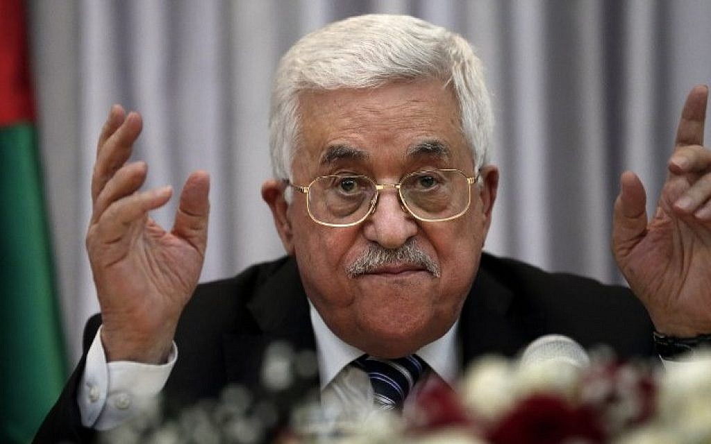Palestinian Authority President Mahmoud Abbas speaks during a Christmas lunch with members of the Christian Orthodox community in the West Bank city of Bethlehem, January 6, 2016. (AFP/Thomas Coex) Palestinian Authority President Mahmoud Abbas speaks during a Christmas lunch with members of the Christian Orthodox community in the West Bank city of Bethlehem, January 6, 2016. (AFP/Thomas Coex)