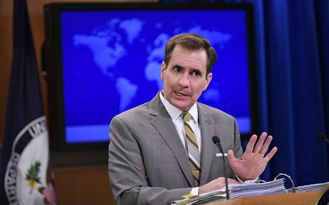 State Department Spokesman John Kirby speaks during the daily briefing at the State Department on January 6, 2015 in Washington, DC. (AFP PHOTO/MANDEL NGAN) State Department Spokesman John Kirby speaks during the daily briefing at the State Department on January 6, 2015 in Washington, DC. (AFP PHOTO/MANDEL NGAN)