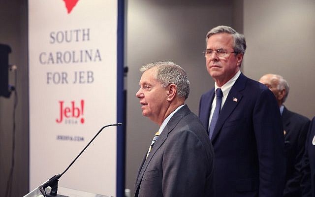 South Carolina Sen. Lindsey Graham (L) announces his endorsement of Jeb Bush for president on January 15, 2016 in North Charleston, South Carolina. Graham dropped his own bid for the presidency last month. (Scott Olson/Getty Images/AFP) South Carolina Sen. Lindsey Graham (L) announces his endorsement of Jeb Bush for president on January 15, 2016 in North Charleston, South Carolina. Graham dropped his own bid for the presidency last month. (Scott Olson/Getty Images/AFP)