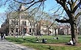 Students sitting in the College Green outside Sayles Hall on the Brown University campus in Providence, Rhode Island. (Wikimedia Commons)