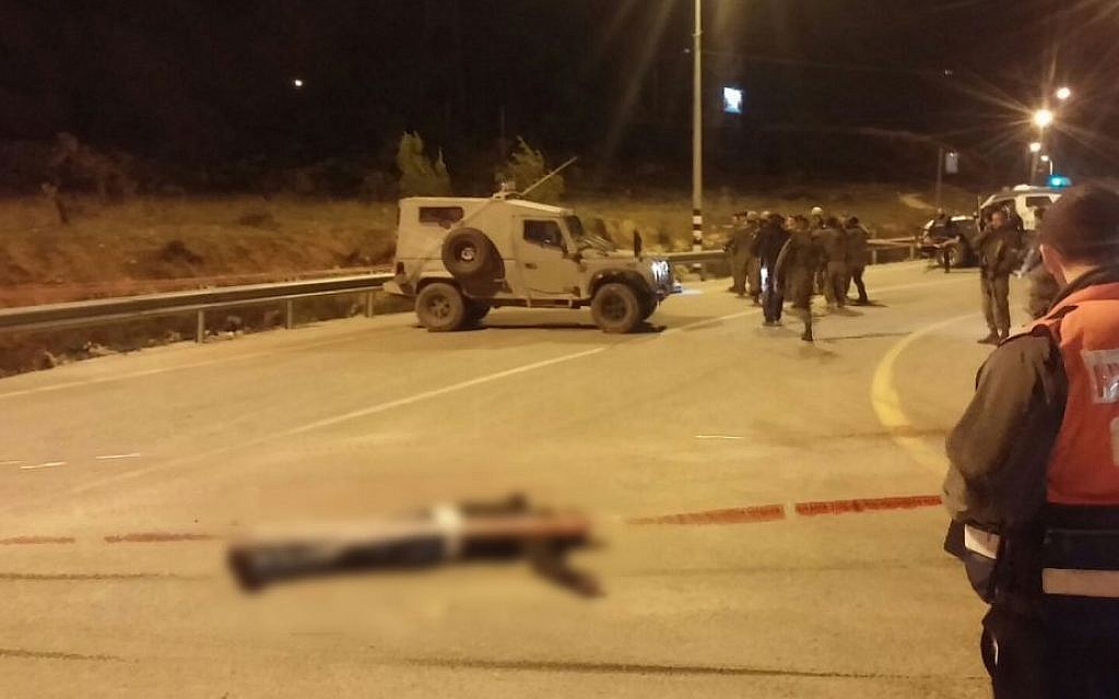 Scene of an attempted stabbing near the Etzion bloc junction in the West Bank on January 7, 2016. (Etzion Bloc Regional Council) Scene of an attempted stabbing near the Etzion bloc junction in the West Bank on January 7, 2016. (Etzion Bloc Regional Council)