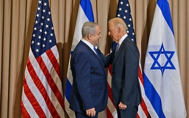 Prime Minister Benjamin Netanyahu, left and US Vice President Joe Biden meeting in Davos, Switzerland, on January 21, 2015. (Haim Zach/GPO) Prime Minister Benjamin Netanyahu, left and US Vice President Joe Biden meeting in Davos, Switzerland, on January 21, 2015. (Haim Zach/GPO)