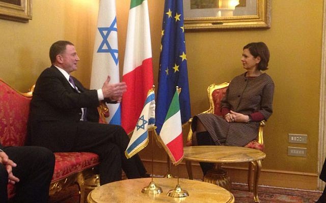 Knesset Speaker MK Yuli Edelstein meets with President of the Chamber of Deputies of Italy, Laura Boldrini, in Rome, January 2016. (Knesset spokesperson)