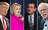 From left, presidential candidates Donald Trump, Hillary Clinton, Ted Cruz and Bernie Sanders. (Getty Images via JTA)
