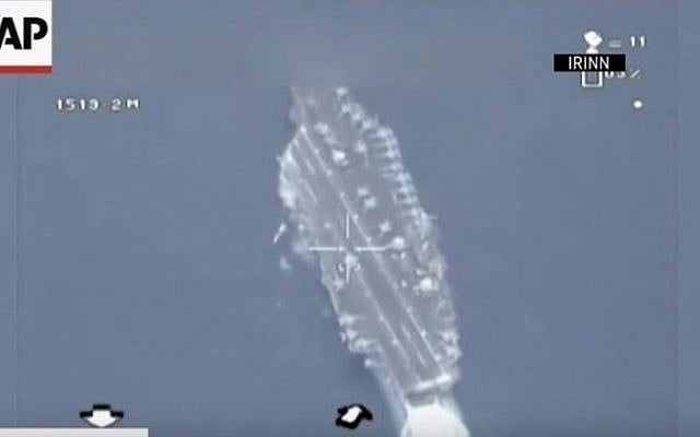Footage alleged to be taken from an Iranian drone showing a US aircraft carrier in the Persian Gulf. (YouTube/Associated Press) Footage alleged to be taken from an Iranian drone showing a US aircraft carrier in the Persian Gulf. (YouTube/Associated Press)