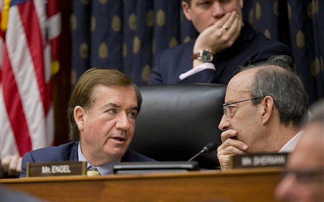 House Foreign Affairs Committee Chairman Rep. Ed Royce (R-CA, left), talks with the committee's ranking member Rep. Eliot Engel (D-NY) on Capitol Hill in Washington, DC, January 7, 2016. (AP/Manuel Balce Ceneta, File)