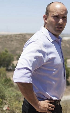 Naftali Bennett on the Israel-Gaza Border, on the second day of Operation Protective Edge, July 9, 2014. (Yonatan Sindel/Flash90)