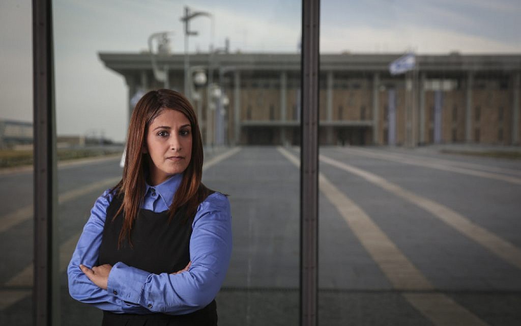Illustrative: Portrait of Ruth Colian, head of the ultra-Orthodox female political party, UBizchutan: Haredi Women Making Change in front of the Knesset buildings in Jerusalem, on January 25, 2015. (Hadas Parush/Flash90) Illustrative: Portrait of Ruth Colian, head of the ultra-Orthodox female political party, UBizchutan: Haredi Women Making Change in front of the Knesset buildings in Jerusalem, on January 25, 2015. (Hadas Parush/Flash90)