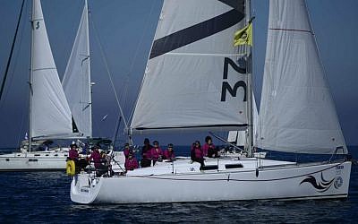 Illustrative: Sailing crews take part in the Israeli Sailing Competition along the Tel Aviv shoreline, November 20, 2015. (Tomer Neuberg/Flash90)