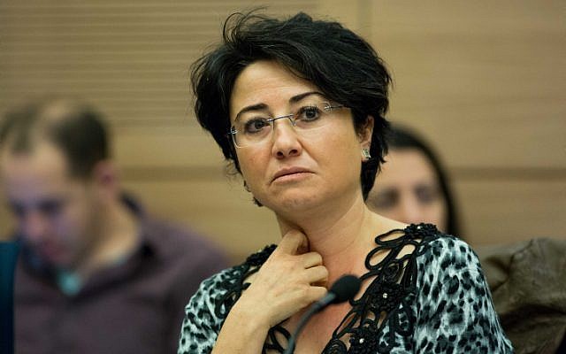 Hanin Zoabi of the Joint List party in the Knesset on December 22, 2015. (Yonatan Sindel/Flash90)