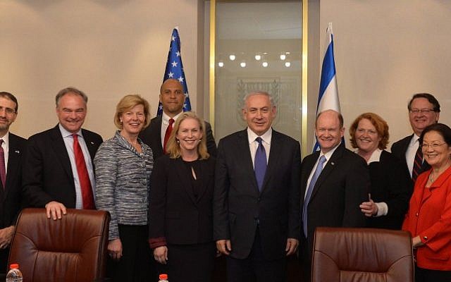 Prime Minister Benjamin Netanyahu meets with a delegation of American Senators, headed by Senator Kirsten Gillibrand, in Jerusalem, on January 6, 2016 (Haim Zach/GPO/Flash90) Prime Minister Benjamin Netanyahu meets with a delegation of American Senators, headed by Senator Kirsten Gillibrand, in Jerusalem, on January 6, 2016 (Haim Zach/GPO/Flash90)