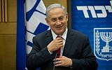Prime minister Benjamin Netanyahu at a Likud party meeting at the Knesset on January 11, 2016. (Miriam Alster/FLASH90)