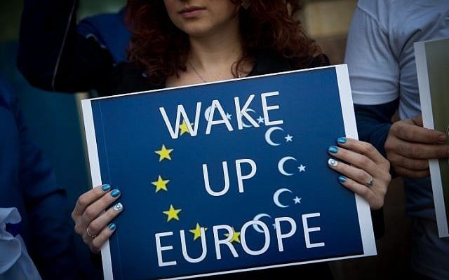 Supporters of the right-wing Yisrael Beyteinu party protest outside the Swedish Embassy in Tel Aviv, on January 15, 2016. (Miriam Alster/FLASH90)