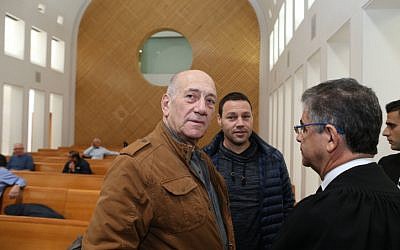 Former prime minister Ehud Olmert seen at the Jerusalem Supreme Court on January 19, 2016, to appeal his sentence in the Talansky Case. (Amit Shabi/POOL)