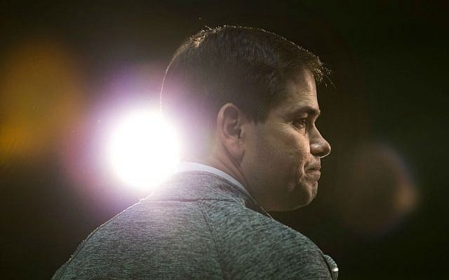 Republican presidential candidate, Sen. Marco Rubio, R-Florida, pauses for a moment while speaking at a rally Saturday, Jan. 30, 2016, in Council Bluffs, Iowa. (AP Photo/Jae C. Hong)
